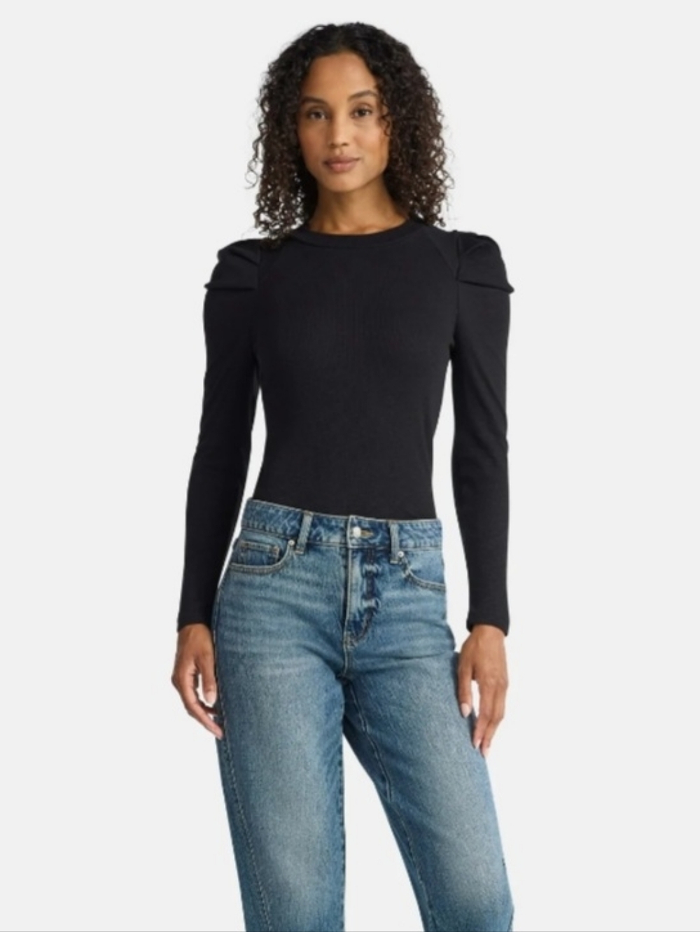 Time and Tru Black Puff Shoulder Long Sleeve Blouse Women's Size XL (16-18) NEW - Picture 3 of 7